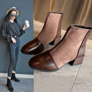Cap-toe Chunky-heel Short Boots