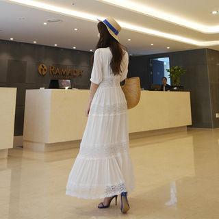 Short-sleeve Lace-trim Maxi Dress