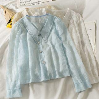 Pearl-trim Embroidered Sheer Shirt
