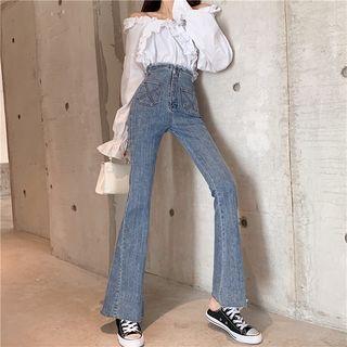 Fray Trim High-waist Boot-cut Jeans