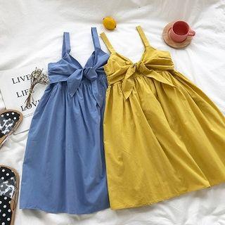 V-neck Ribbon Sleeveless A-line Dress