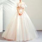 Short-sleeve Lace Appliqued Wedding Ball Gown