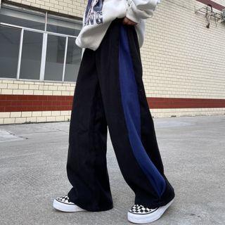 High-waist Two-tone Drawstring Pants