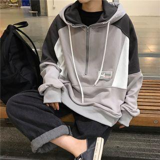 Color-panel Half-zip Hoodie As Shown In Figure - One Size