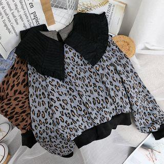 Printed Leopard Color-block Blouse