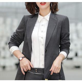 Plain Single-button Blazer / Shirt / Dress Pants / Set
