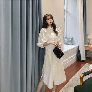 Faux-pearl 3/4-sleeve Shirt Dress