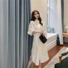 Faux-pearl 3/4-sleeve Shirt Dress