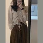 Set: Long-sleeve Drawcord Top + Pleated A-line Midi Skirt