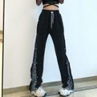 Leopard Print Panel High-waist Wide-leg Pants