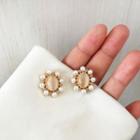 Faux Pearl Floral Stud Earring 1 Pair - S925 Silver - Gold - One Size