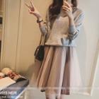 Mock Two Piece V-neck Sweater A-line Dress