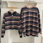 Long-sleeve Striped T-shirt / Polo-neck Striped Sweatshirt