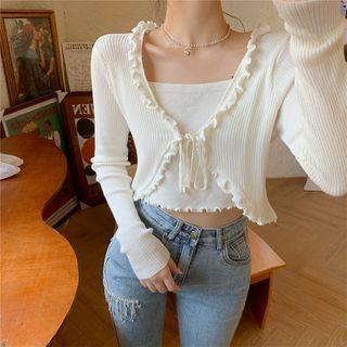 Mock Two-piece Long-sleeve Crop Knit Top