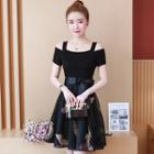 Feather Embroidered Cold-shoulder A-line Dress