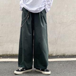 Plain Straight Cut Wide Leg Pants With Chain