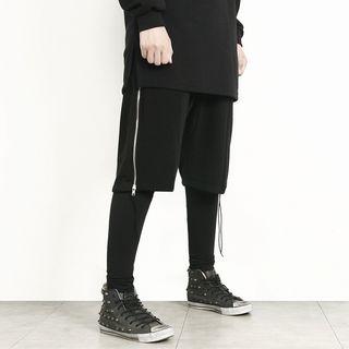 Inset Leggings Zip-accent Shorts