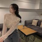 Bell-sleeve Lace Trim Blouse Light Almond - One Size