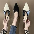 Pointed Two-tone Block Heel Mules