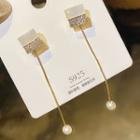 Faux Pearl Rhinestone Dangle Earring X179 - 1 Pair - Gold & White - One Size
