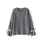 Bow Slit-front Plain Sweater Knitted Pullover