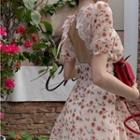 Short-sleeve Floral Open Back Mini A-line Dress