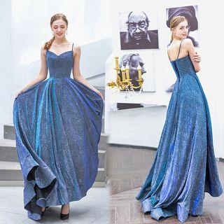 Spaghetti Strap Sequined A-ling Evening Gown