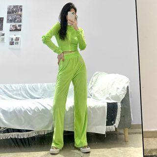 Set: Velvet Zip Jacket + Wide-leg Pants