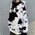 Abstract Print Fluffy Hoodie Black & White - One Size