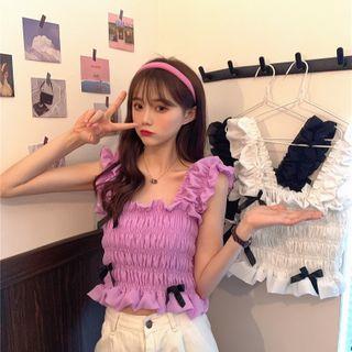Bow Wood Ear Trim Tank Top