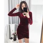 Drape-front Velvet Bodycon Dress