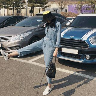 Buttoned Denim Jumpsuit Blue - One Size