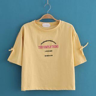 Lettering Embroidered Short Sleeve Crop Top