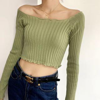 Lettuce Edge Cropped Rib Knit Top