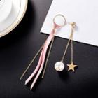 Non-matching Fringed Ribbon & Faux Pearl Star Drop Earring