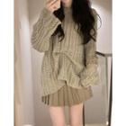 Cable Knit Sweater / Pleated Mini Skirt / Set
