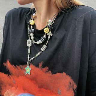 Couple Matching Cross Smiley Face Couple Necklace