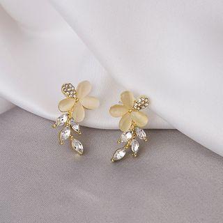 Flower Cat Eye Stone Earring E3304 - 1 Pair - Gold & Beige - One Size