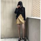 Set: Window Pane A-line Skirt + Printed Back Long Sleeve T-shirt
