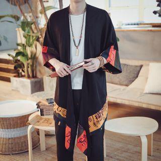 Printed Panel Open Front Jacket