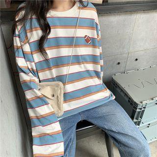 Striped Crewneck T-shirt Stripes - Blue & White - One Size