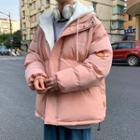 Letter Printed Patch Plaid Padded Coat