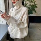 Half-zip Turtleneck Cable Knit Sweater White - One Size