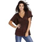 V-neck Plain Short Sleeve Top