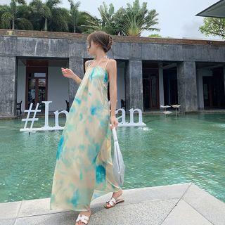 Spaghetti Strap Tie Dye Maxi Shift Dress