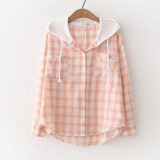 Plaid Hooded Shirt / Tie-neck Shirt
