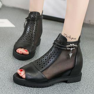 Mesh Panel Faux-leather Cutout Flat Boot Sandals