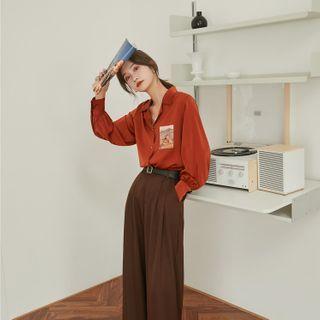 Long-sleeve Graphic Print Blouse