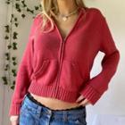 Plain Long-sleeve Zip Sweater