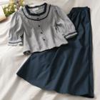 Set: Ruffled-trim Gingham Crop Top + Midi Skirt